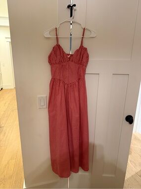Red Gingham Maxi Dress with Spaghetti Straps